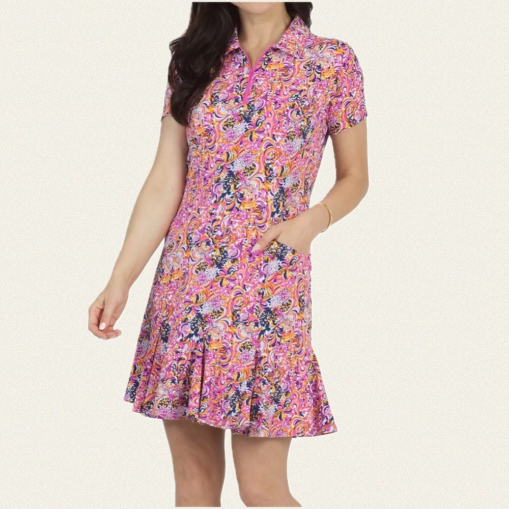 IBKUL Godet Dress Short Sleeve Marissa Print Size M